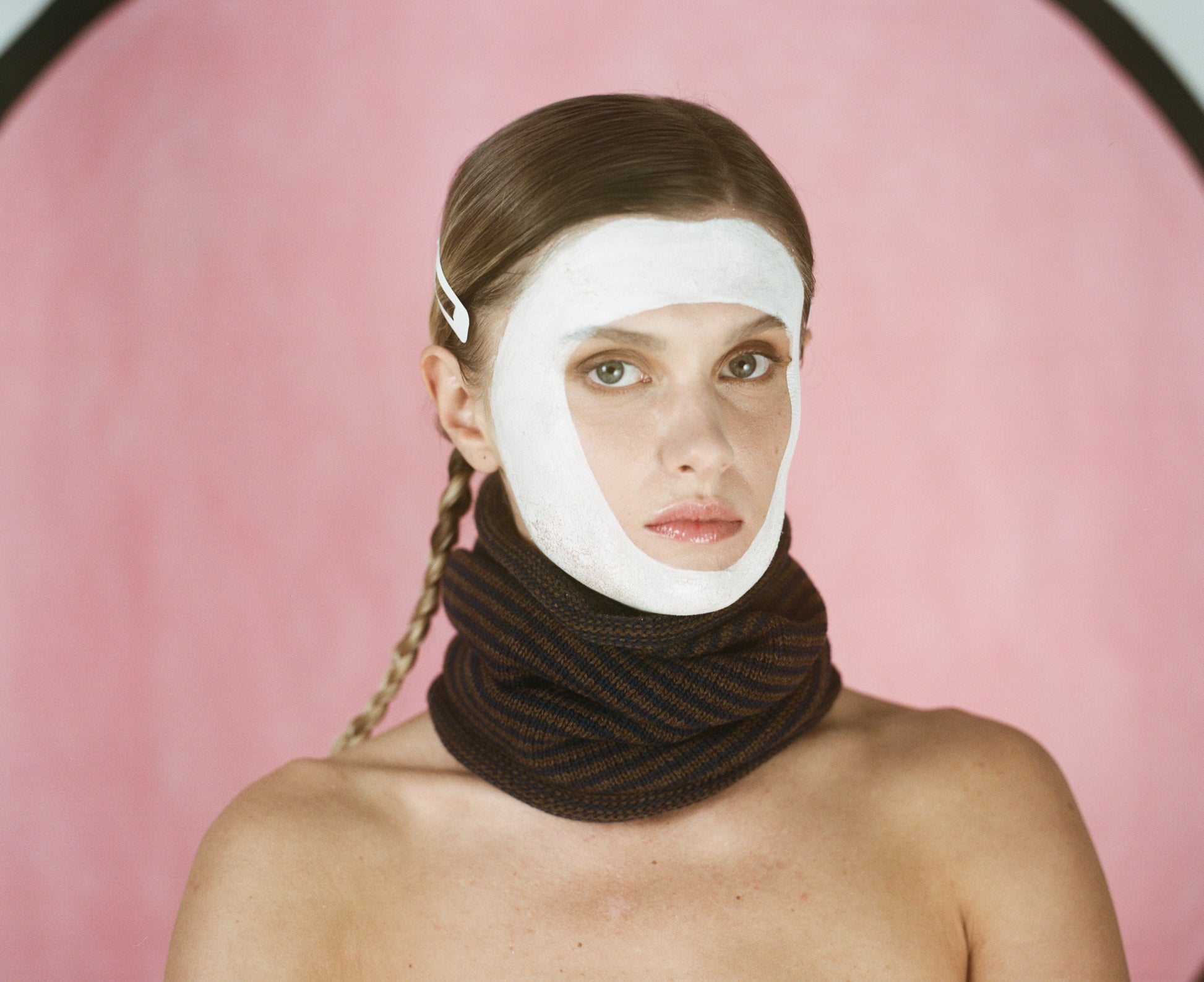 Stripy snoods in navy & brown