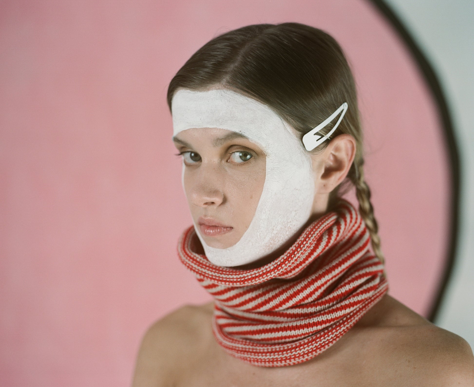 Stripy snoods in red & oatmeal