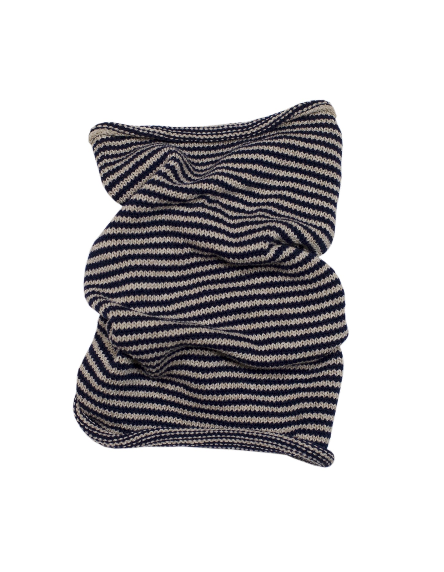 Stripy snoods in navy & oatmeal