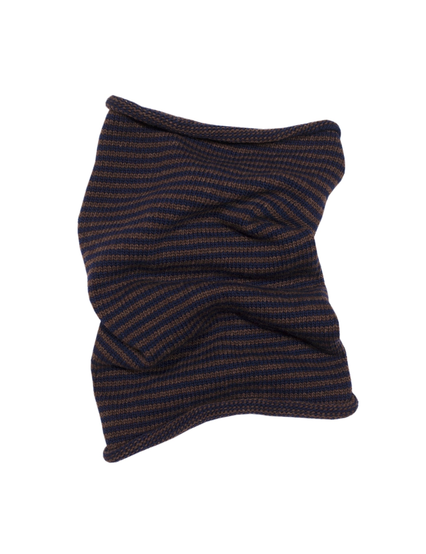 Stripy snoods in navy & brown