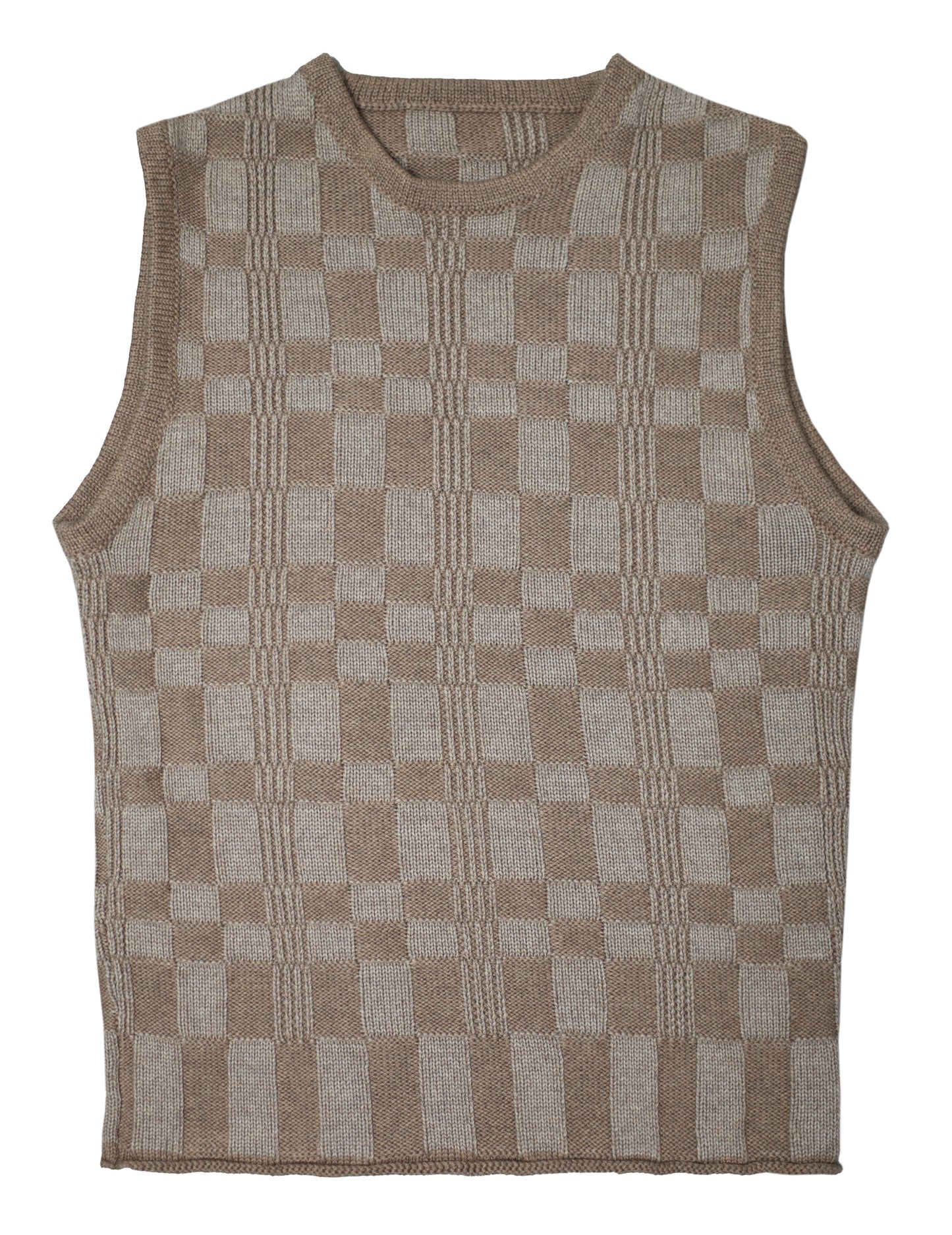 Grid vest in beige & tan