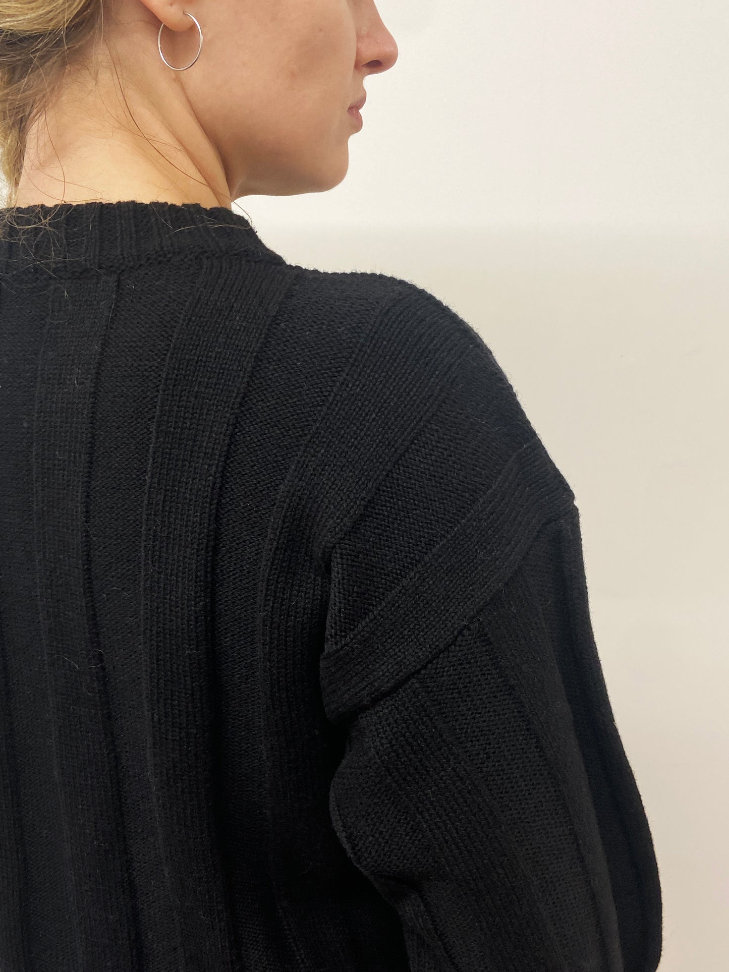 Close up of wide-rib sweater in black