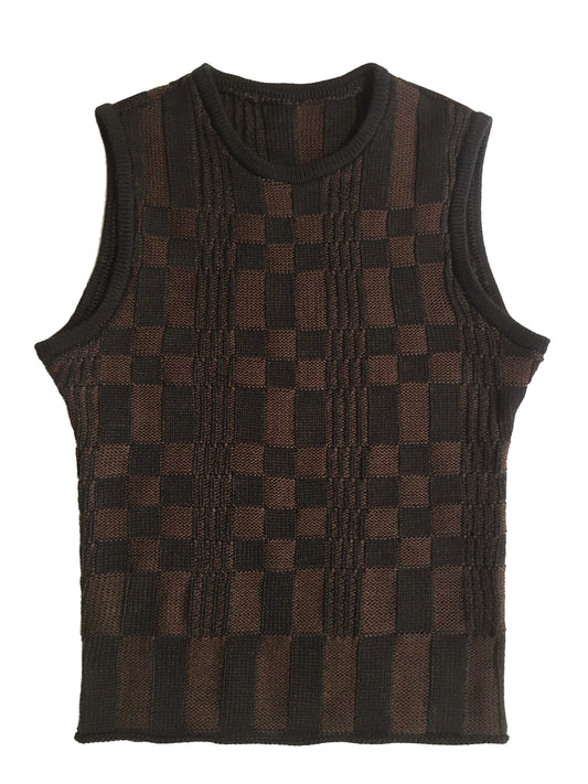 Grid vest in brown & black