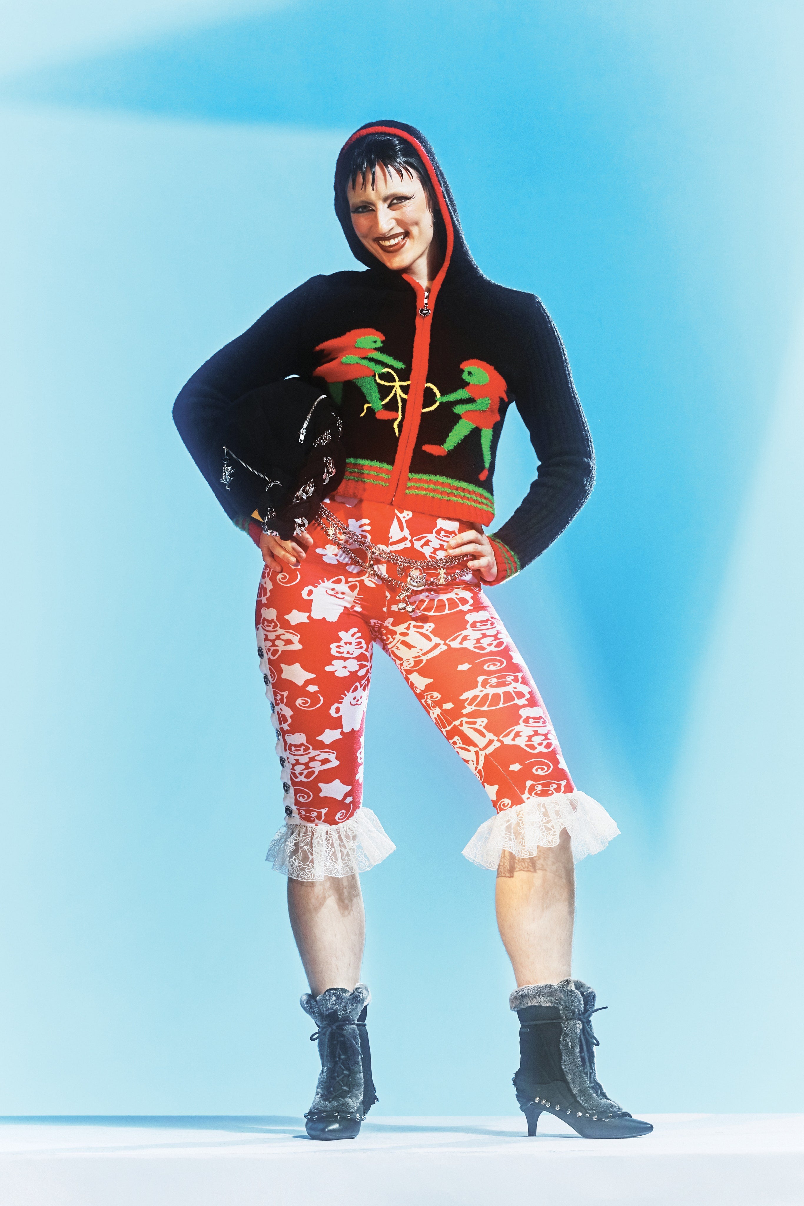 Bespoke knitwear zip up hooded cardigan for Chopova Lowena