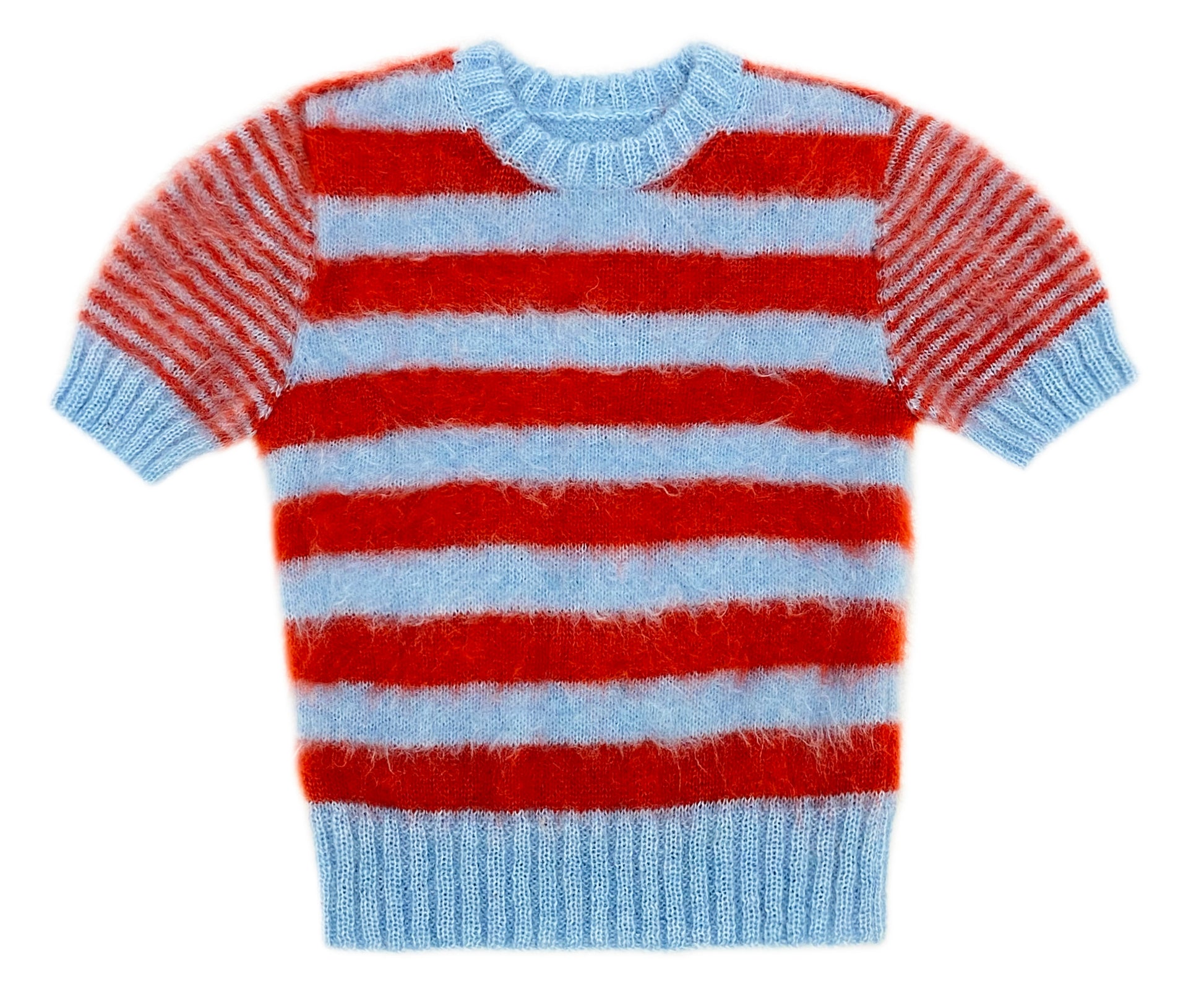 Mohair Stripe T-shirt Sweater in baby blue & dark orange