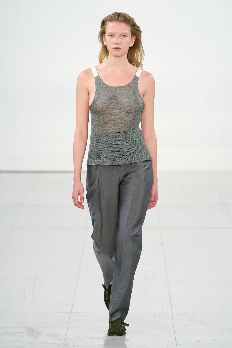 Linen Hand-knitted tank top with crochet straps.
Knit development for EFTYCHIA