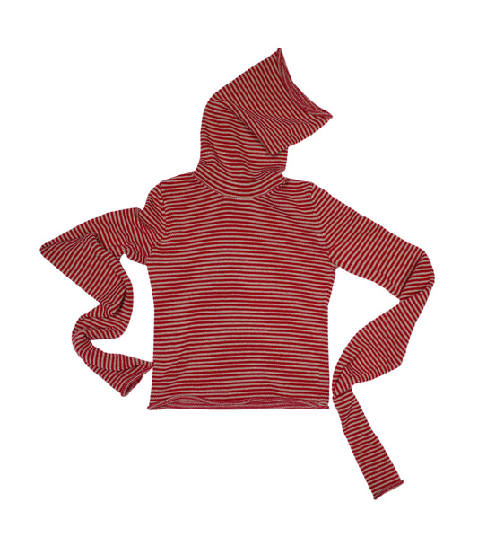 Stripy DoubleSnood Top in red & oatmeal