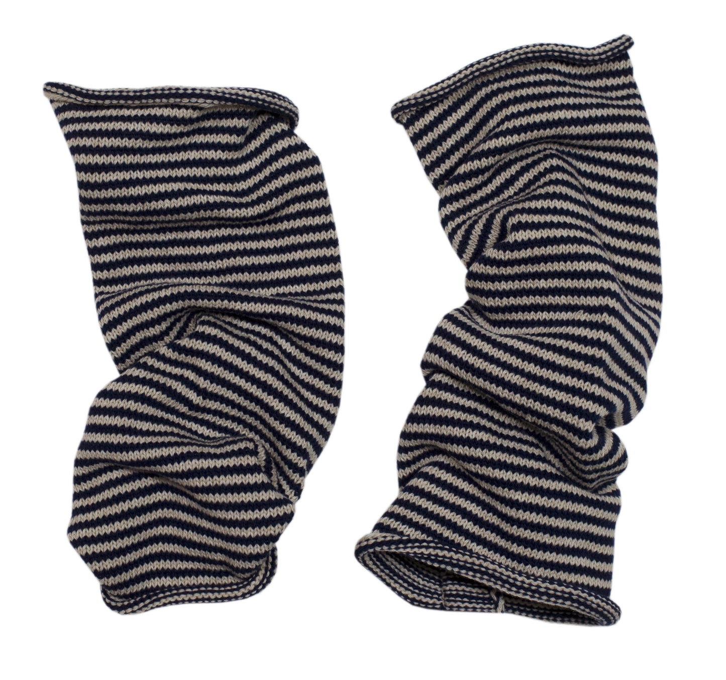 Stripy snood leg warmers in oatmeal & navy