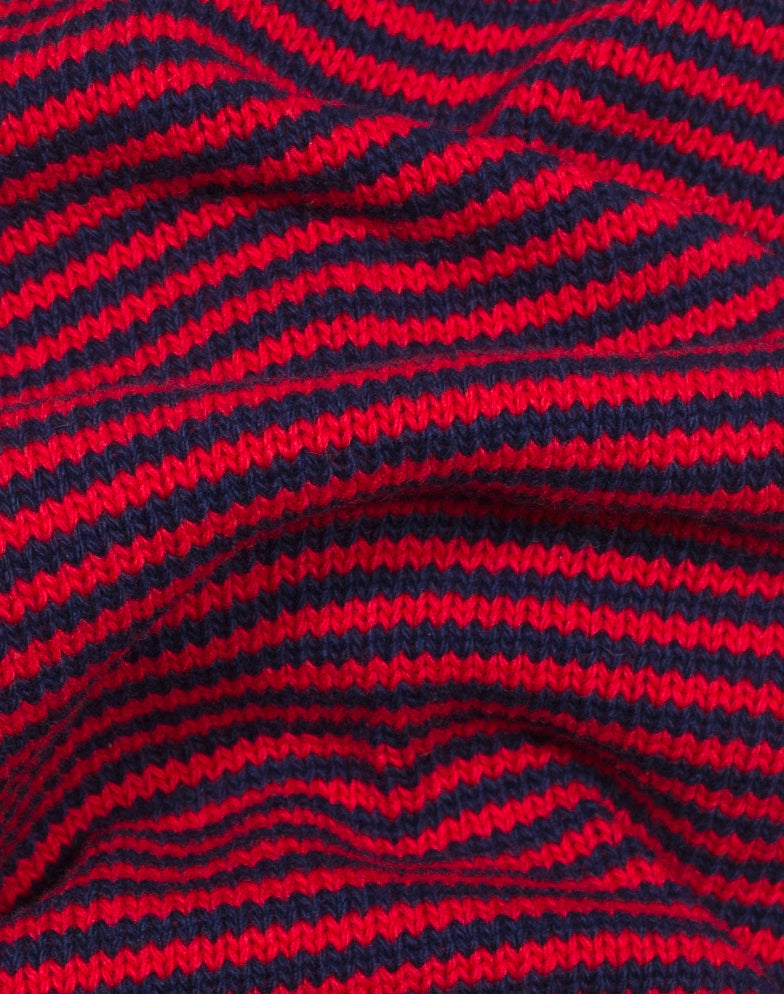 Close up of horizontal navy & red stripes 