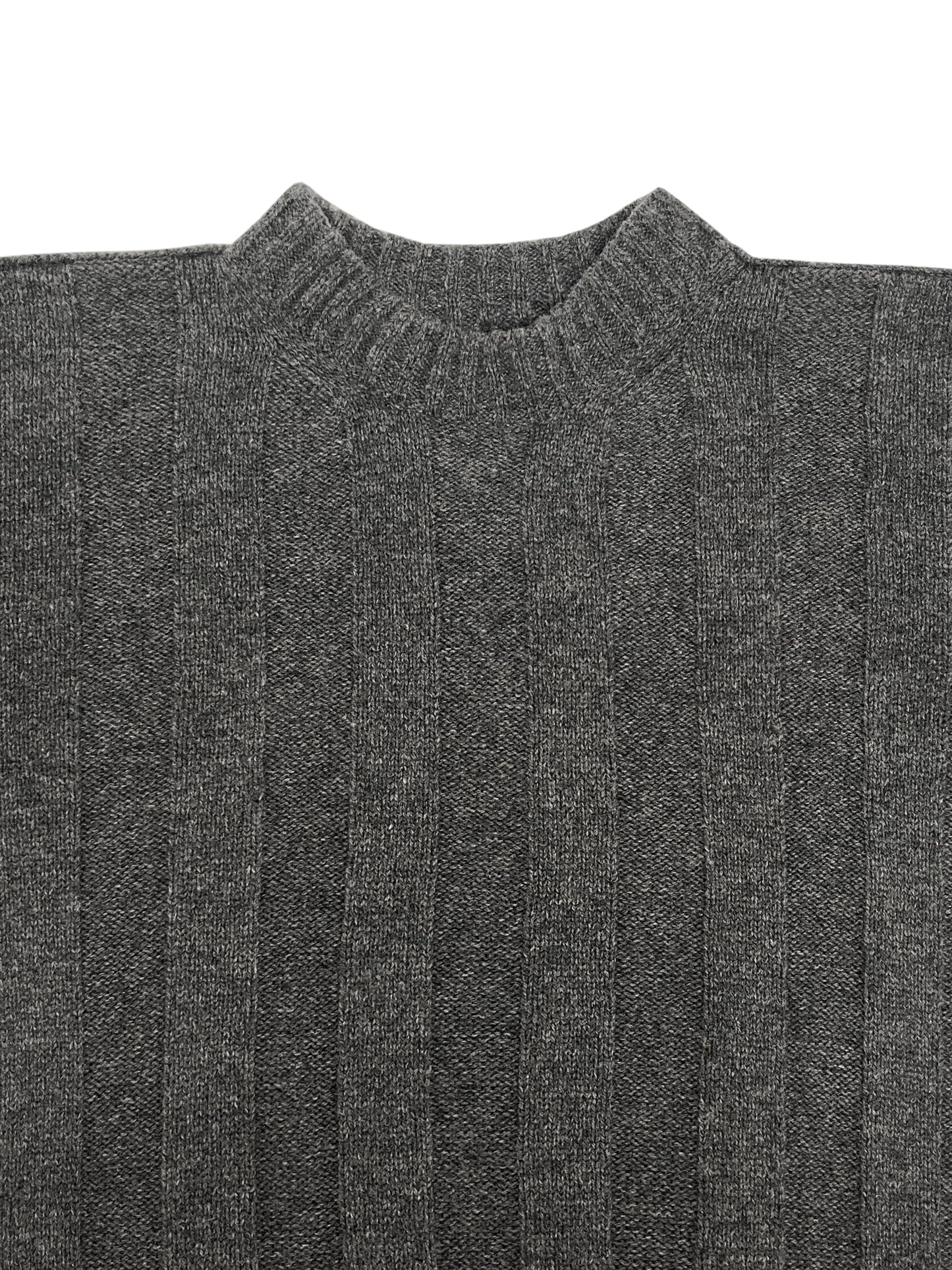 Close up of wide-rib sweater in grey