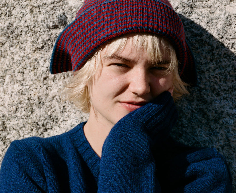 Project Hat Blue Flap Hat Full Stripe – Ilana Blumberg